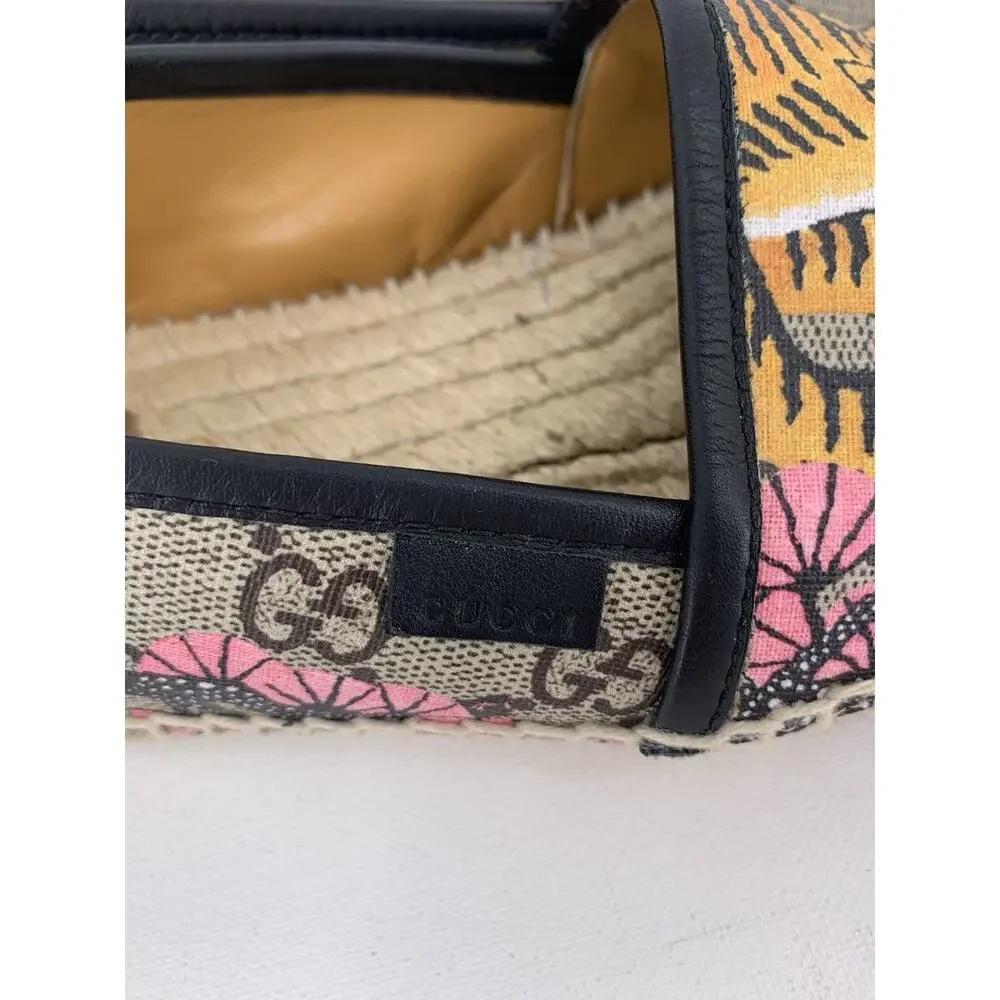Gucci Bengal Tiger Floral Supreme Monogram Canvas Round Toe Espadrilles 38.5